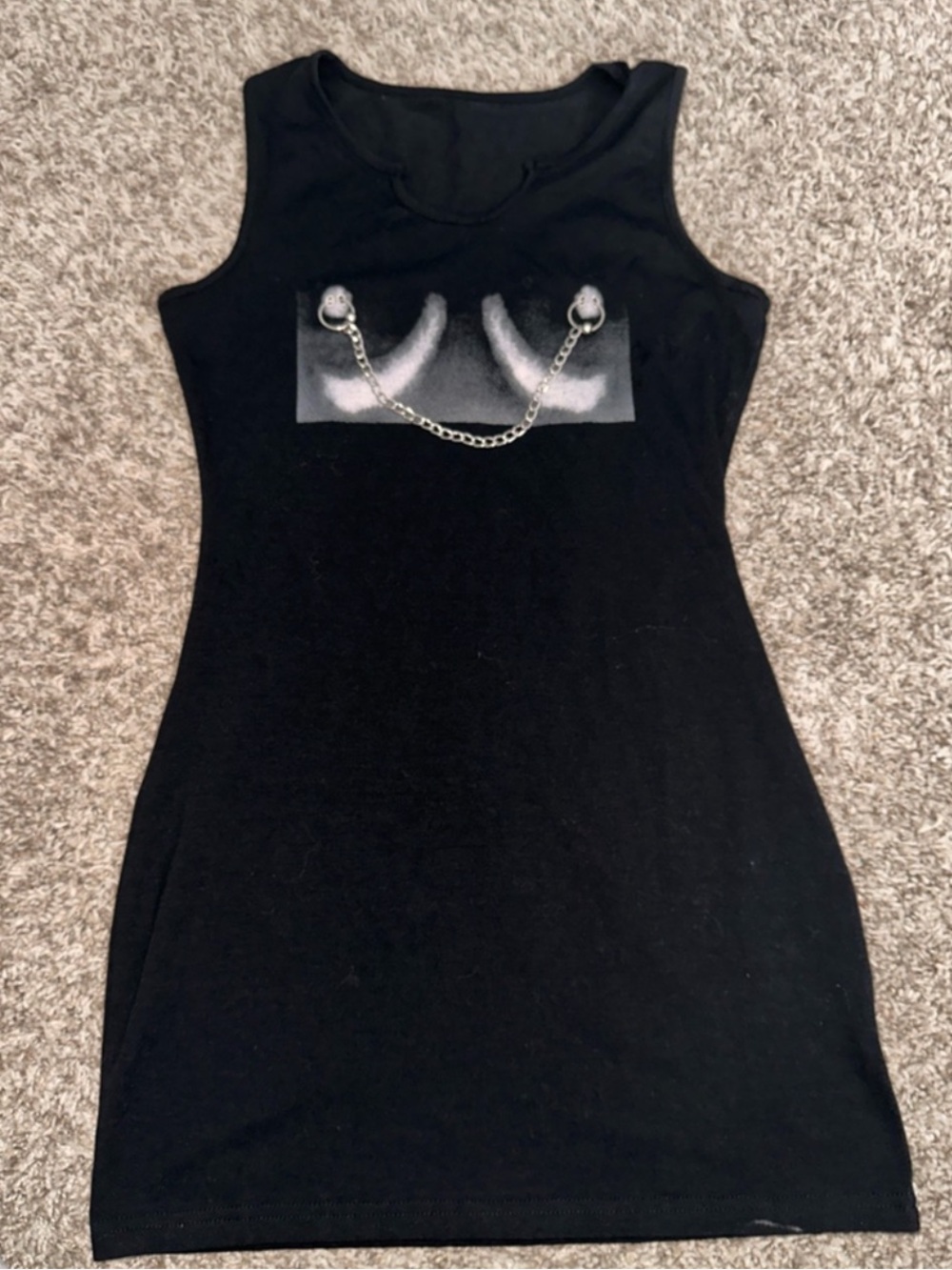 Black Sleeveless Tank Dress with Chain Graphic